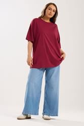YOURS Plus Size Wine Red Relaxed Longline T-Shirt | Yours Clothing 1