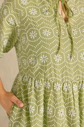 EVANS Plus Size Green Tie Neck Broderie Cotton Maxi Dress | Evans 5