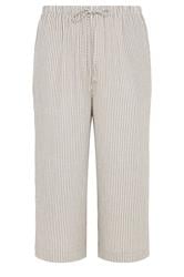 YOURS Curve Natural Brown Stripe Linen Look Cropped Trousers