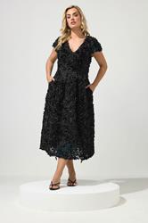 YOURS LONDON Plus Size Black 3D Floral Skater Dress | Yours Clothing 3