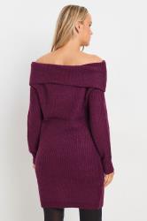 LTS Tall Womens Dark Purple Bardot Mini Jumper Dress | Long Tall Sally 4