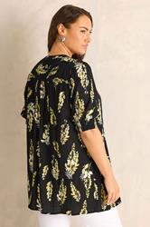 EVANS Plus Size Black Floral Print Pintuck Tie Neck Blouse | Evans 2