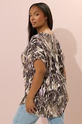 YOURS Plus Size Brown Abstract Print Notch Neck Top | Yours Clothing 3