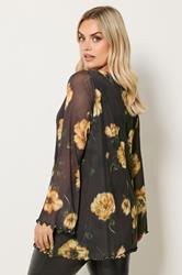 YOURS Plus Size Brown Floral Mesh Swing Top | Yours Clothing 2