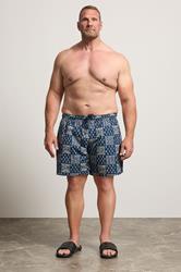 JACK & JONES Big & Tall Navy Blue Print Swim Shorts | BadRhino 2