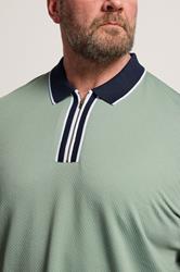BadRhino Big & Tall Green Texture Zip Polo Shirt | BadRhino 4