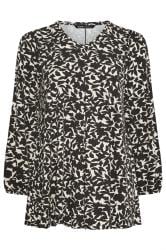 YOURS Plus Size Black & White Floral Print Long Sleeve Swing Top | Yours Clothing 5