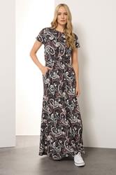 LTS Tall Black Paisley Shirred Waist Maxi Dress | Long Tall Sally 1