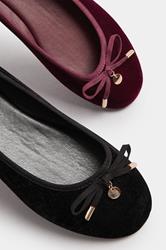 LTS Black Velvet Bow Ballerina Pumps In Standard Fit | Long Tall Sally 6