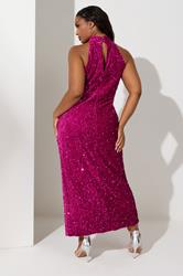 YOURS LONDON Plus Size Pink Sequin Velvet Maxi Dress | Yours Clothing 4