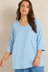 EVANS Plus Size Sky Blue V-Neck Cotton Top | Evans 3