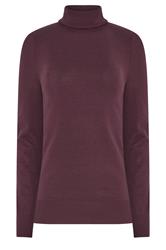 LTS Tall Burgundy Red Knitted Roll Neck Jumper