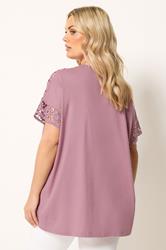 YOURS Plus Size Pink Crochet T-Shirt | Yours Clothing 2