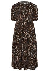 YOURS Plus Size Black Leopard Print Tie Neck Midi Dress | Yours Clothing 5