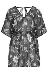YOURS Curve Black Beach Print Mesh Flower Print Beach Kaftan