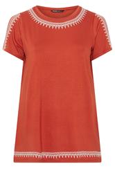 YOURS Plus Size Orange Embroidered Cold Shoulder Top | Yours Clothing 5