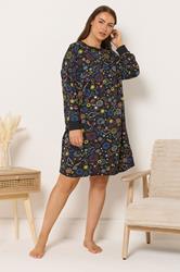 YOURS Plus Size Black Celestial Long Sleeve Nightdress | Yours Clothing 1