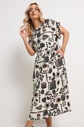 YOURS Plus Size Ivory White Abstract Midi Dress | Yours Clothing 3