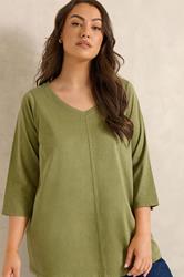EVANS Plus Size Moss Green V-Neck Cotton Top | Evans 3
