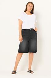 YOURS Plus Size Black Washed Denim Shorts| Yours Clothing 1