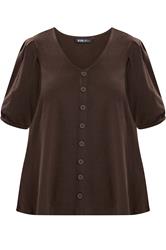 YOURS Plus Size Chocolate Brown Puff Sleeve Top | Yours Clothing 5