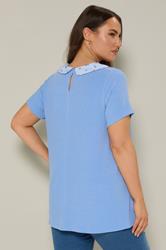 YOURS Plus Size Blue Ditsy Floral Collar Ribbed Swing Top | Yours Clothing 3