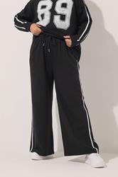 YOURS Plus Size Black Wide Leg Side Stripe Joggers | Yours Clothing 1