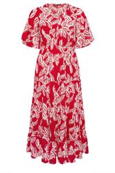 YOURS Curve Red Leaf Print Tiered Maxi Dress
