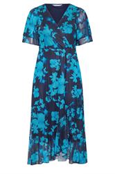 YOURS LONDON Curve Navy Blue Floral Mesh Ruffle Hem Dress