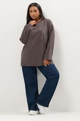 YOURS Plus Size Mocha Brown Seam Detail Oversized Top | Yours Clothing 1
