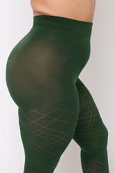 YOURS Plus Size Dark Green Lattice Tights | Yours Clothing 2