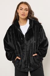 YOURS Plus Size Black Faux Fur Hooded Jacket | Yours Clothing 1