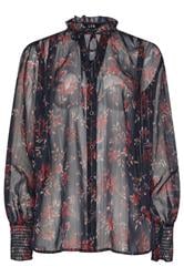LTS Tall Navy Blue Floral Print Frill Neck Blouse