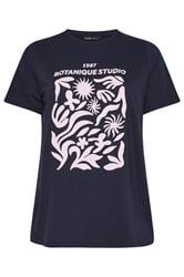 YOURS Curve Navy Blue 'Botanique Studios' Graphic T-Shirt