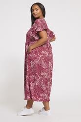 YOURS Plus Size Burgundy Red Floral Frill Sleeve Midaxi Dress | Yours Clothing 4