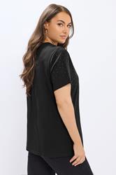 YOURS Plus Size Black Diamante Embellished T-Shirt | Yours Clothing 2