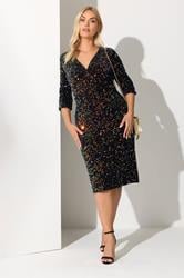 YOURS LONDON Plus Size Black Multicoloured Sequin Velvet Midi Dress | Yours Clothing 1