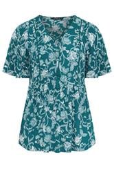 YOURS Curve Paisley Green Tie Neck Top