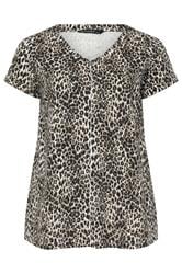 EVANS Plus Size Natural Leopard Print V Neck Cotton T-Shirt | Evans 6