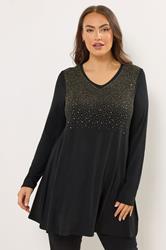 YOURS Plus Size Black & Gold Stud Detail Top | Yours Clothing 3