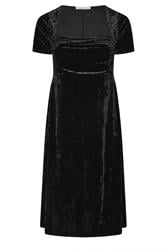 YOURS LONDON Curve Black Velvet Square Neck Midi Dress