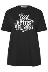 YOURS Plus Size Black 'Life Is Better In Pyjamas' Slogan Pyjama Top | Yours Clothing 5