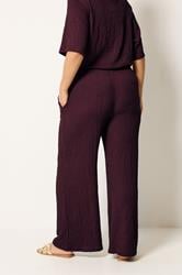 YOURS Plus Size Burgundy Red Bubble Texture Wide Leg Trousers | Yours Clothing 2