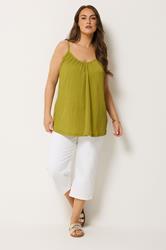 YOURS Plus Size Green Crinkle Cami Vest Top | Yours Clothing 1