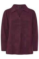 YOURS Curve Burgundy Red Collared Knitted Jumper