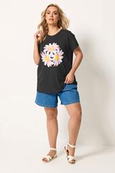 Yours Plus Size Black Daisy Studded Embellished T-Shirt | Yours Clothing 1