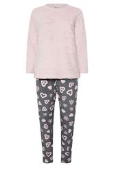 YOURS Plus Size Pink Heart Texture Borg Lounge Set | Yours Clothing 5