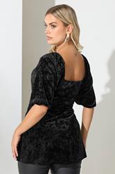 YOURS LONDON Plus Size Black Velvet Square Neck Top | Yours Clothing 2