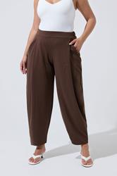 LIMITED COLLECTION Plus Size Chocolate Brown Pleated Barrel Leg Trousers | Yours Clothing 1