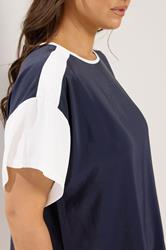 YOURS Plus Size Blue & White Contrast Sleeve Top | Yours Clothing 4